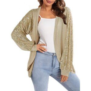 Sequin Cardigans Sparkly, Open Front Outerwear Coat Khaki